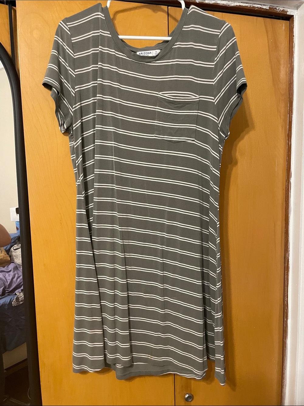 Arizona Jean Company Olive Green & White Striped Pocket Tee Dress